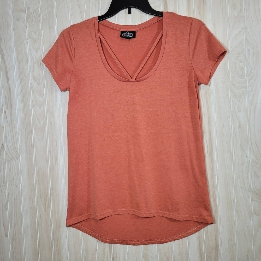 Angie Orange Strappy Neckline Top Sz Med